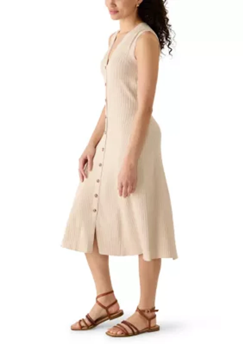 Women's Sleeveless Knit Button Front Midi Dress