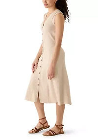 Women's Sleeveless Knit Button Front Midi Dress