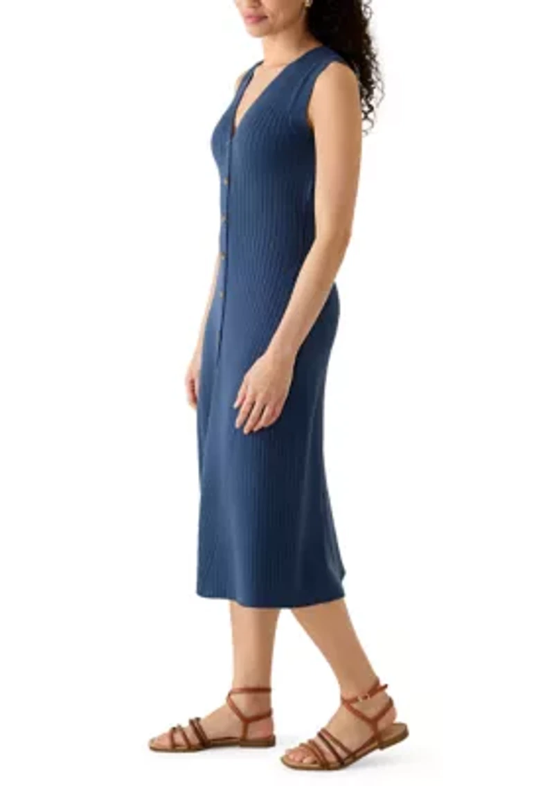 Women's Sleeveless Knit Button Front Midi Dress