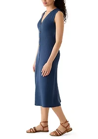 Women's Sleeveless Knit Button Front Midi Dress