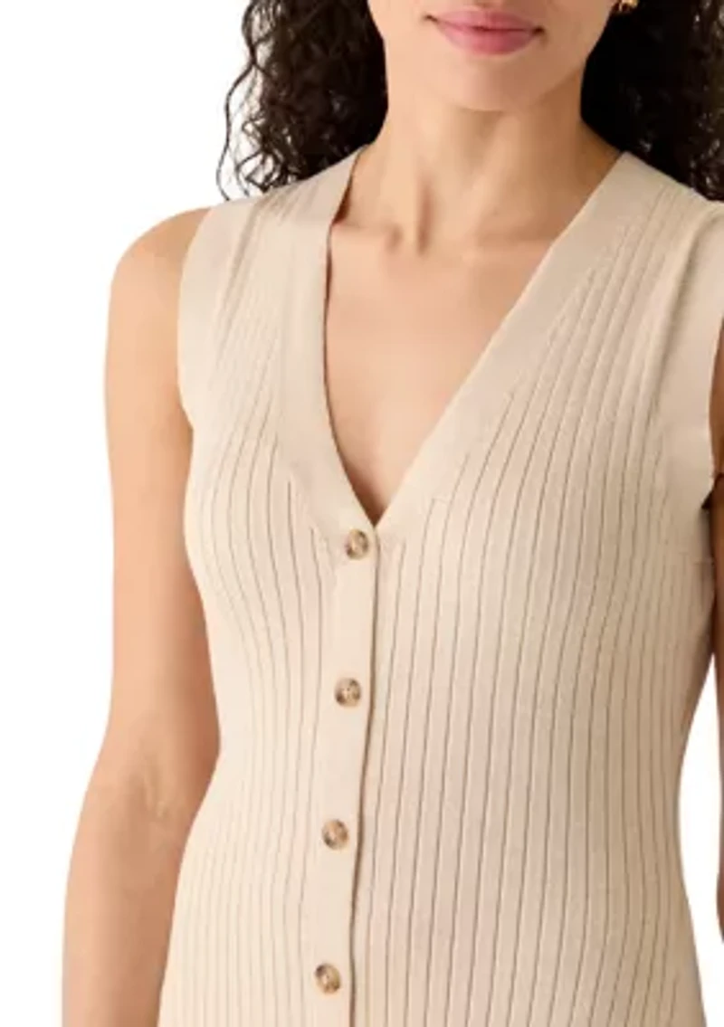 Women's Sleeveless Knit Button Front Midi Dress