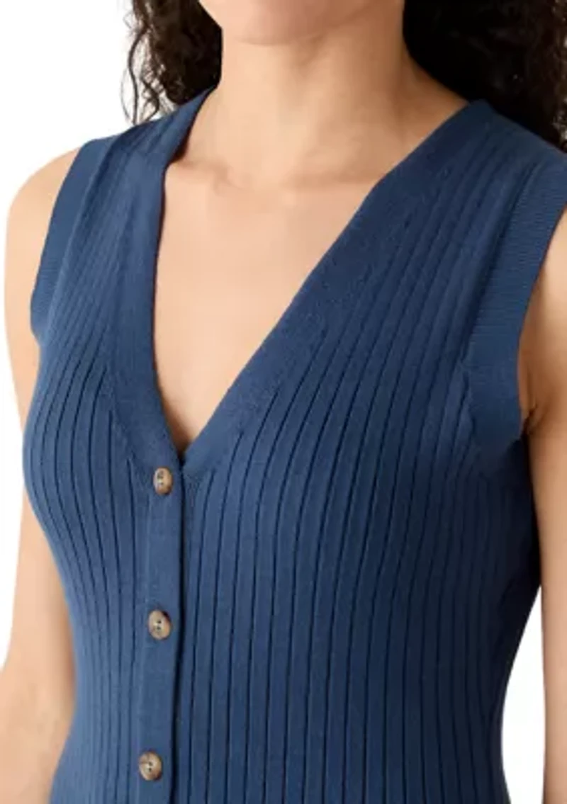 Women's Sleeveless Knit Button Front Midi Dress