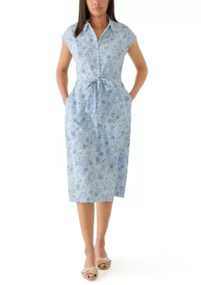 Women's Tie Front Floral Midi Shirtdress