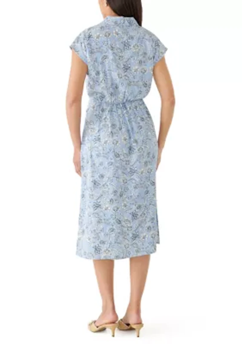 Women's Tie Front Floral Midi Shirtdress