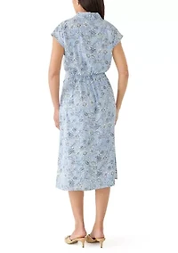 Women's Tie Front Floral Midi Shirtdress