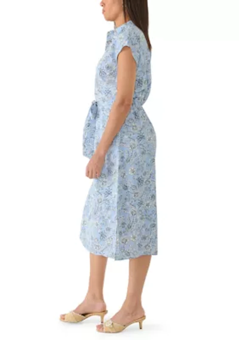 Women's Tie Front Floral Midi Shirtdress