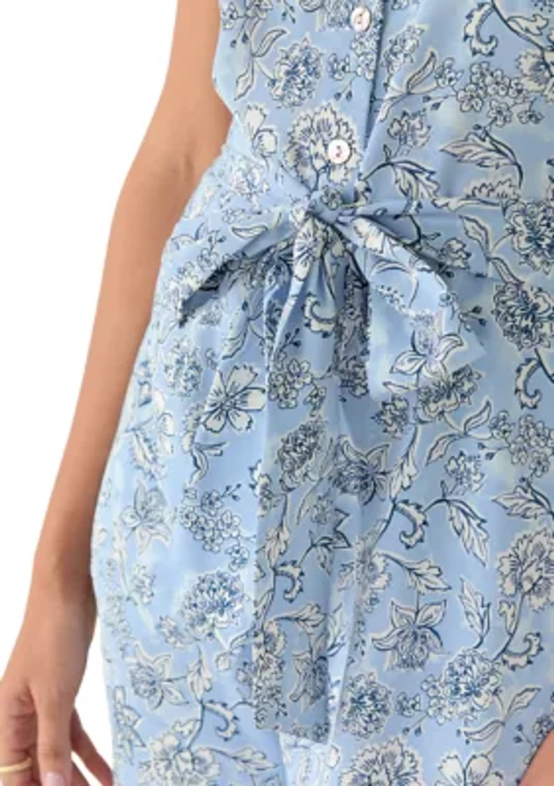 Women's Tie Front Floral Midi Shirtdress