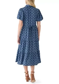 Women's Puff Sleeve Tiered Midi Dress