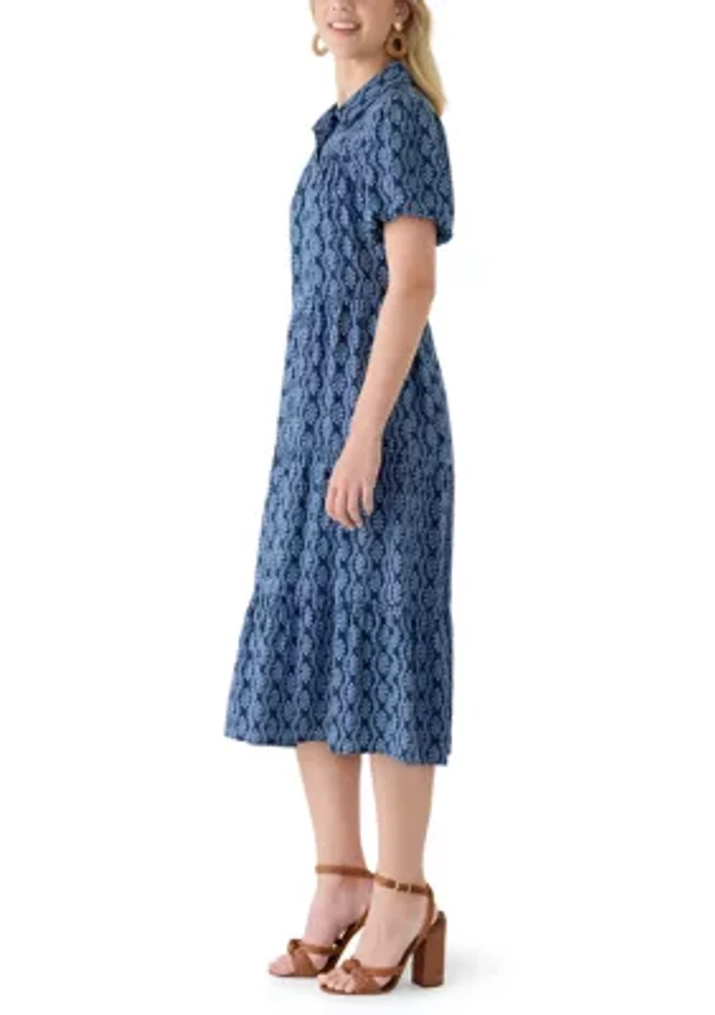 Women's Puff Sleeve Tiered Midi Dress