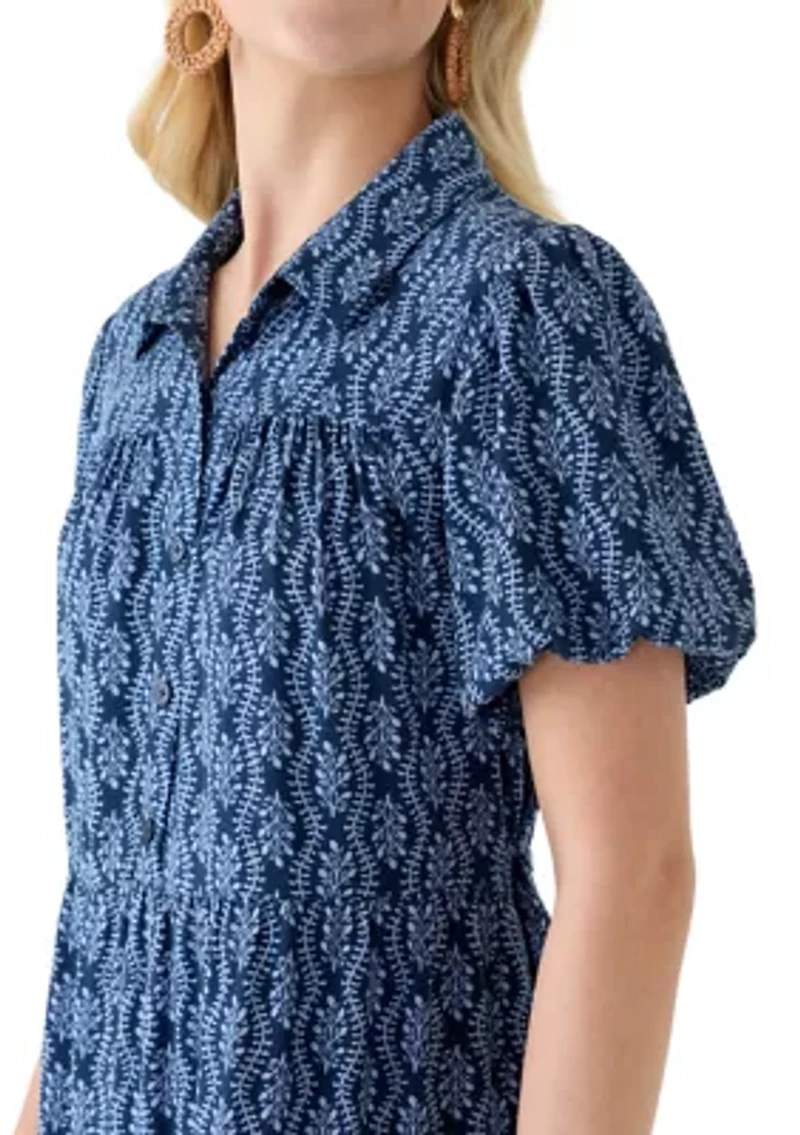 Women's Puff Sleeve Tiered Midi Dress