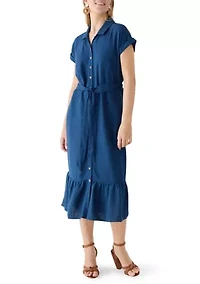 Women's Short Sleeve Midi Shirtdress