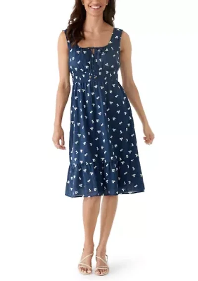 Women's Sleeveless Eyelet Printed A-Line Dress