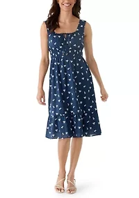 Women's Sleeveless Eyelet Printed A-Line Dress