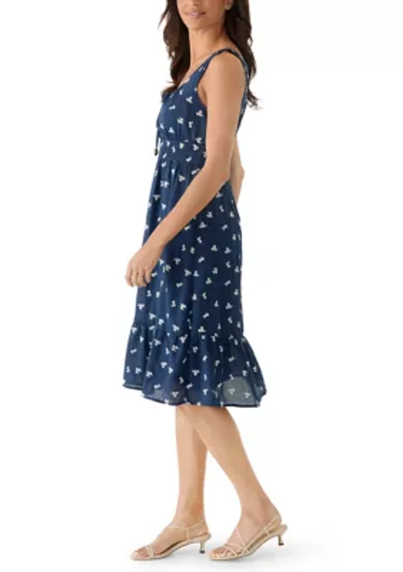 Women's Sleeveless Eyelet Printed A-Line Dress