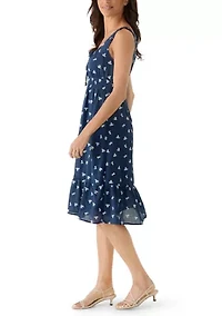 Women's Sleeveless Eyelet Printed A-Line Dress