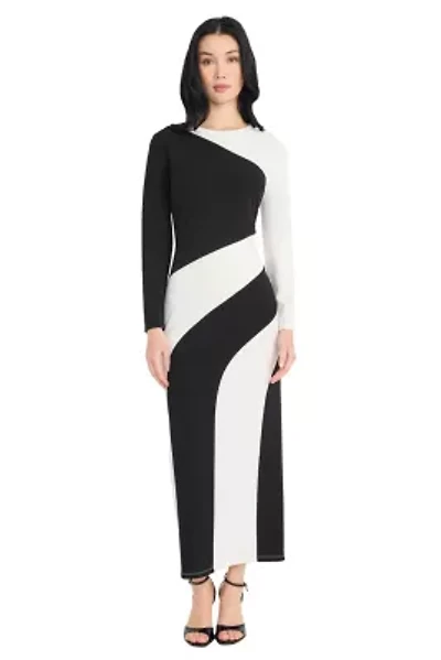 LONG SLEEVE COLORBLOCK MAXI DRESS
