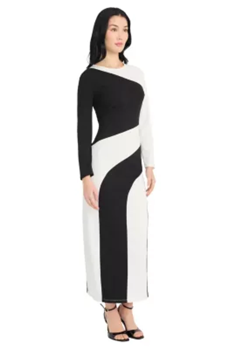 LONG SLEEVE COLORBLOCK MAXI DRESS