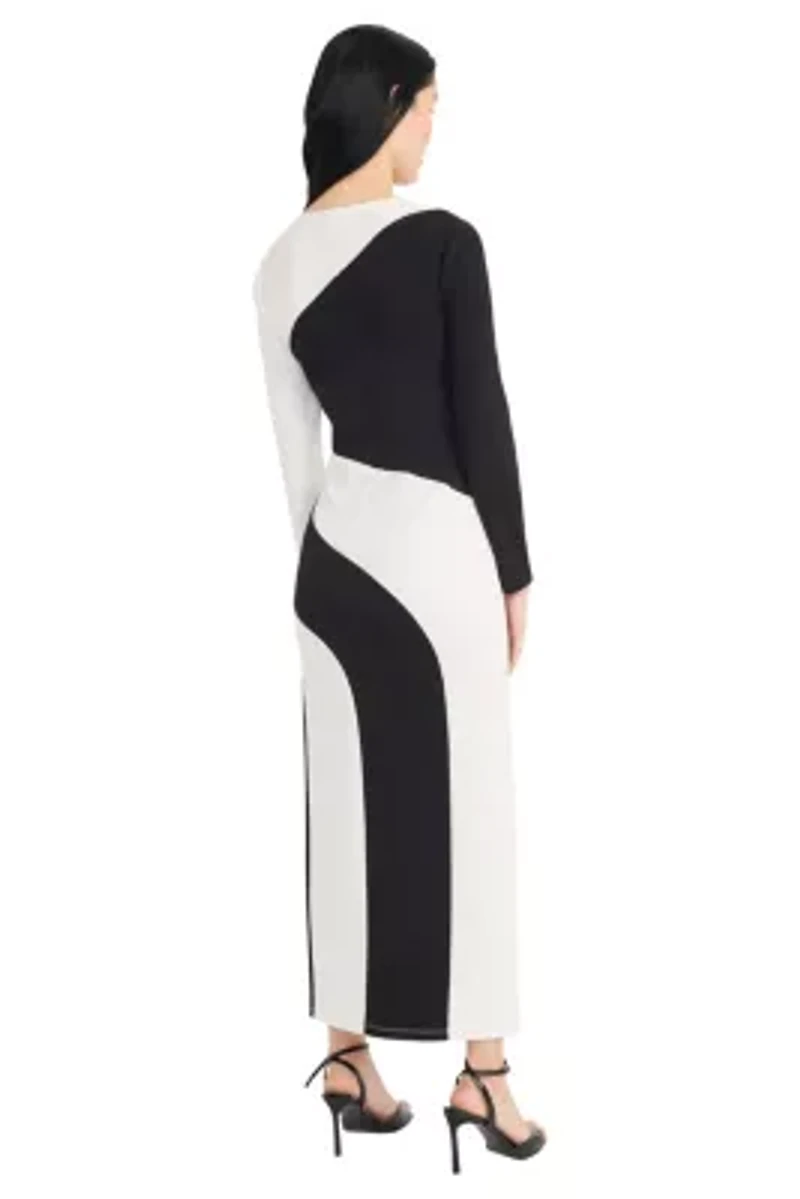 LONG SLEEVE COLORBLOCK MAXI DRESS