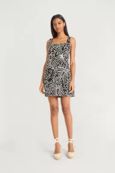 Square Neck Palm Printed Mini Dress