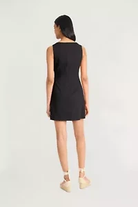 Square Neck Linen Mini Dress