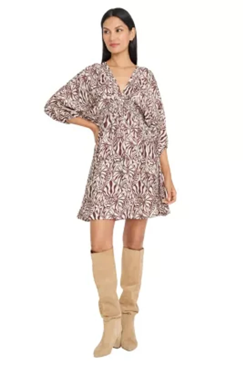 PRINTED V NECK DRESS