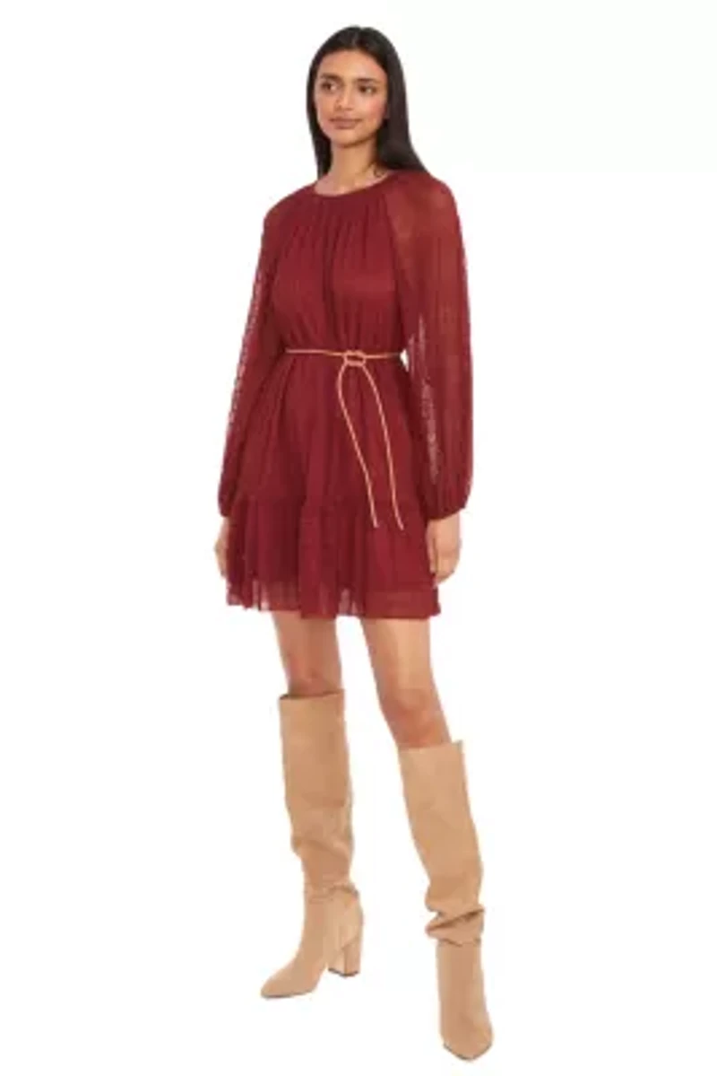 Long Sleeve Belted Mini Dress
