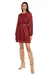 Long Sleeve Belted Mini Dress