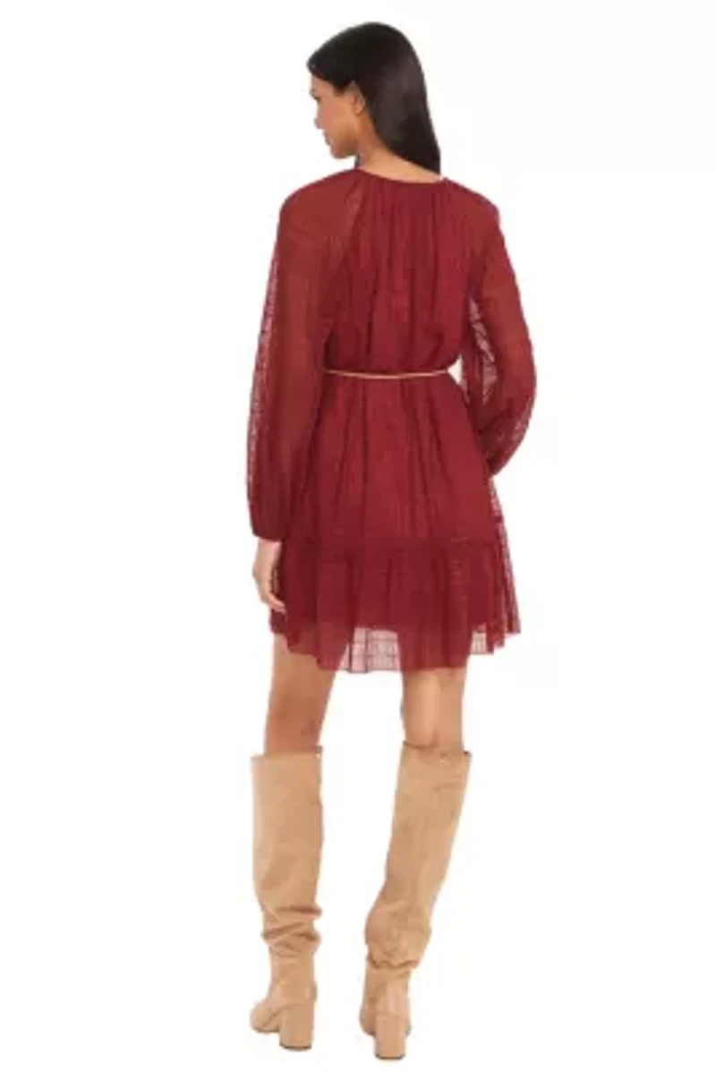 Long Sleeve Belted Mini Dress