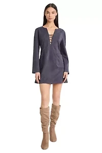 SUEDE LONG SLEEVE MINI DRESS