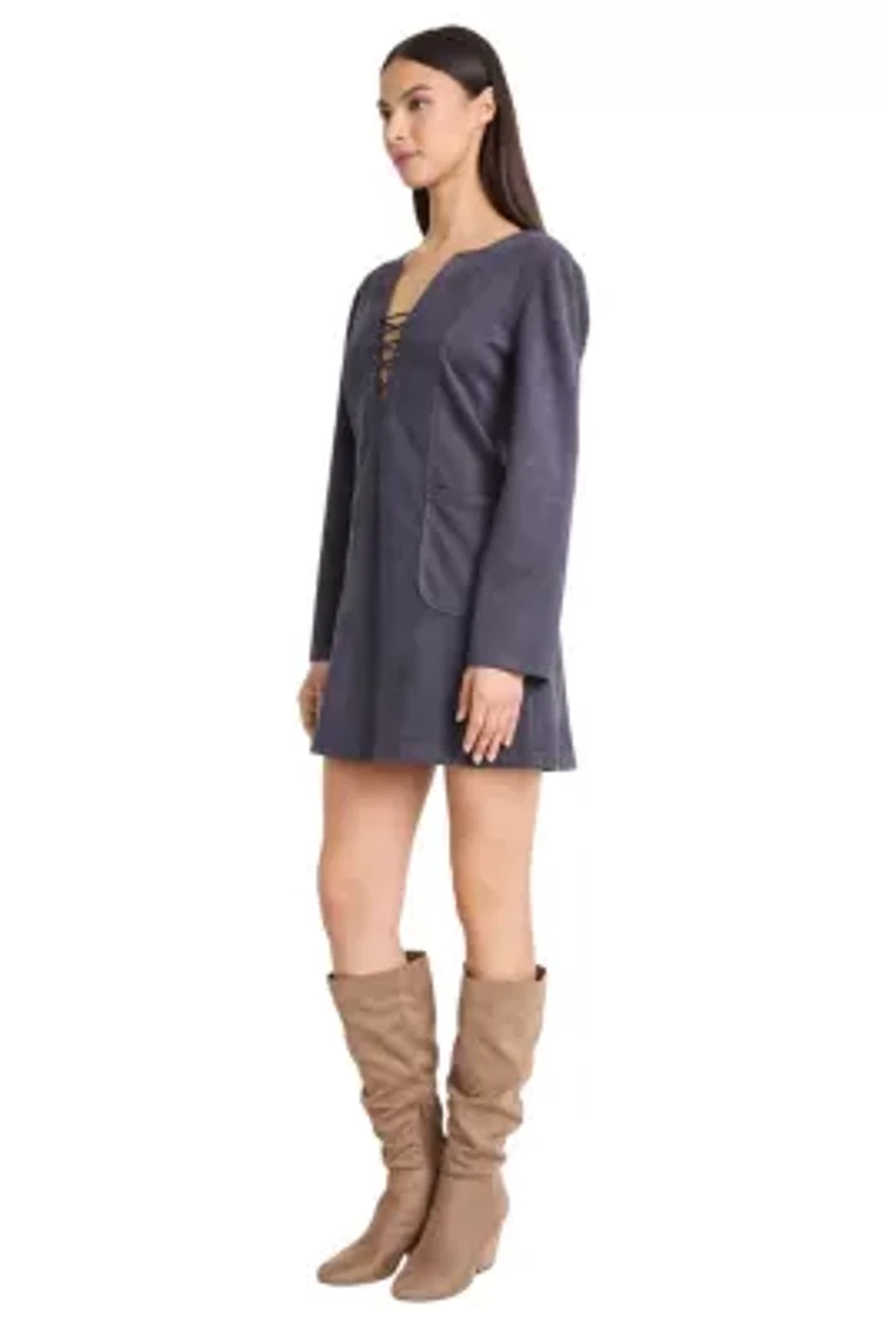 SUEDE LONG SLEEVE MINI DRESS