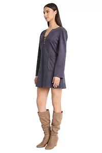 SUEDE LONG SLEEVE MINI DRESS