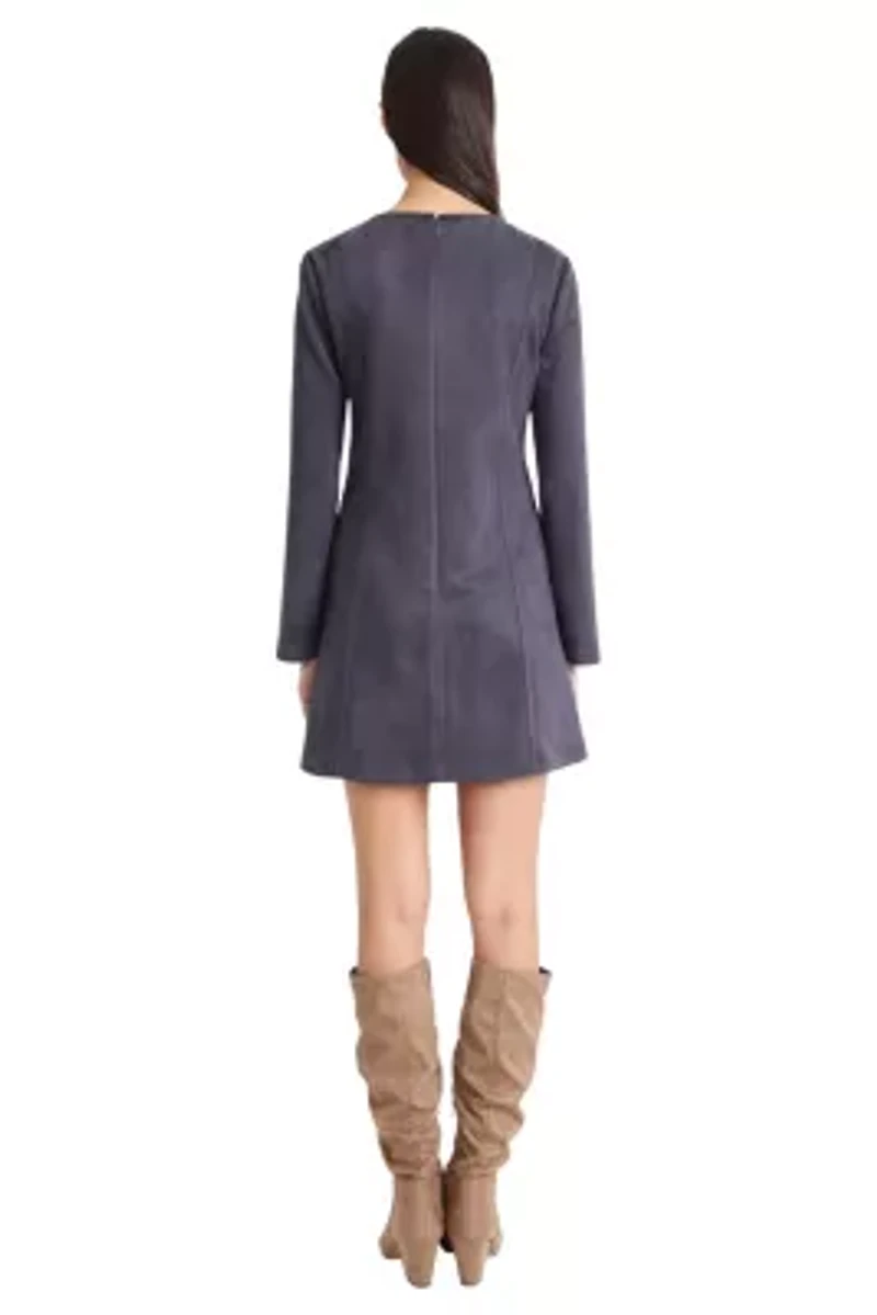 SUEDE LONG SLEEVE MINI DRESS