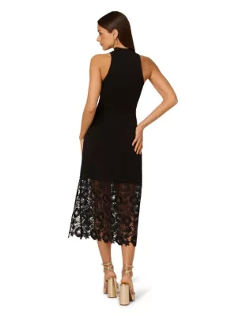Knit Midi Dress Lace Hem