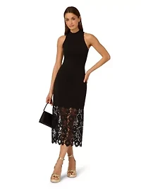 Knit Midi Dress Lace Hem