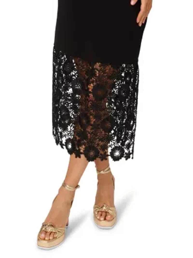 Knit Midi Dress Lace Hem