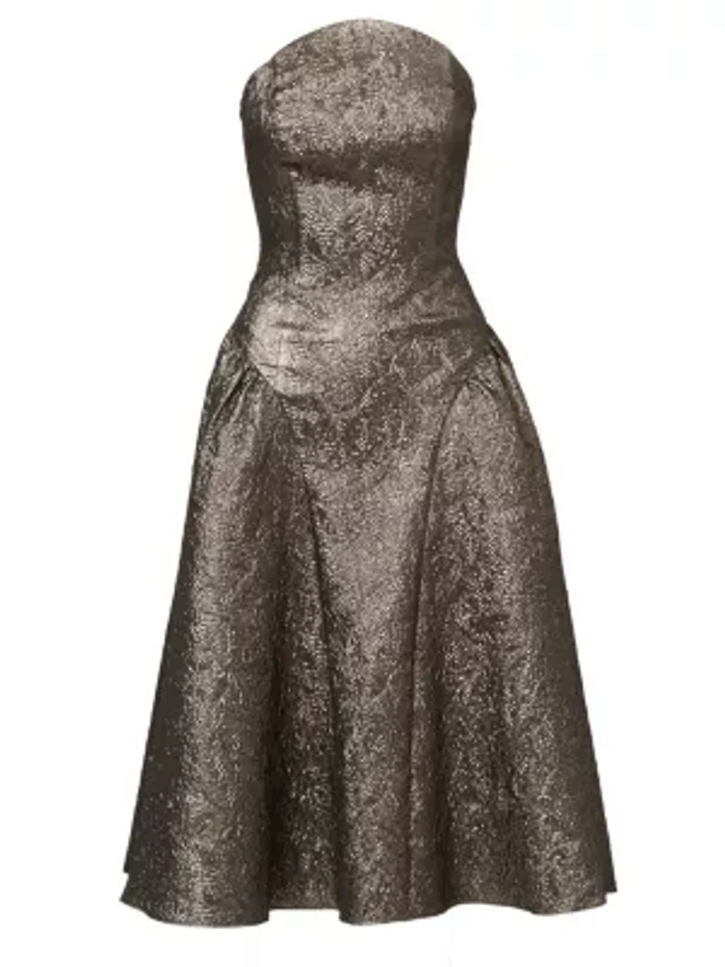 Strapless Metallic Ankle Dress