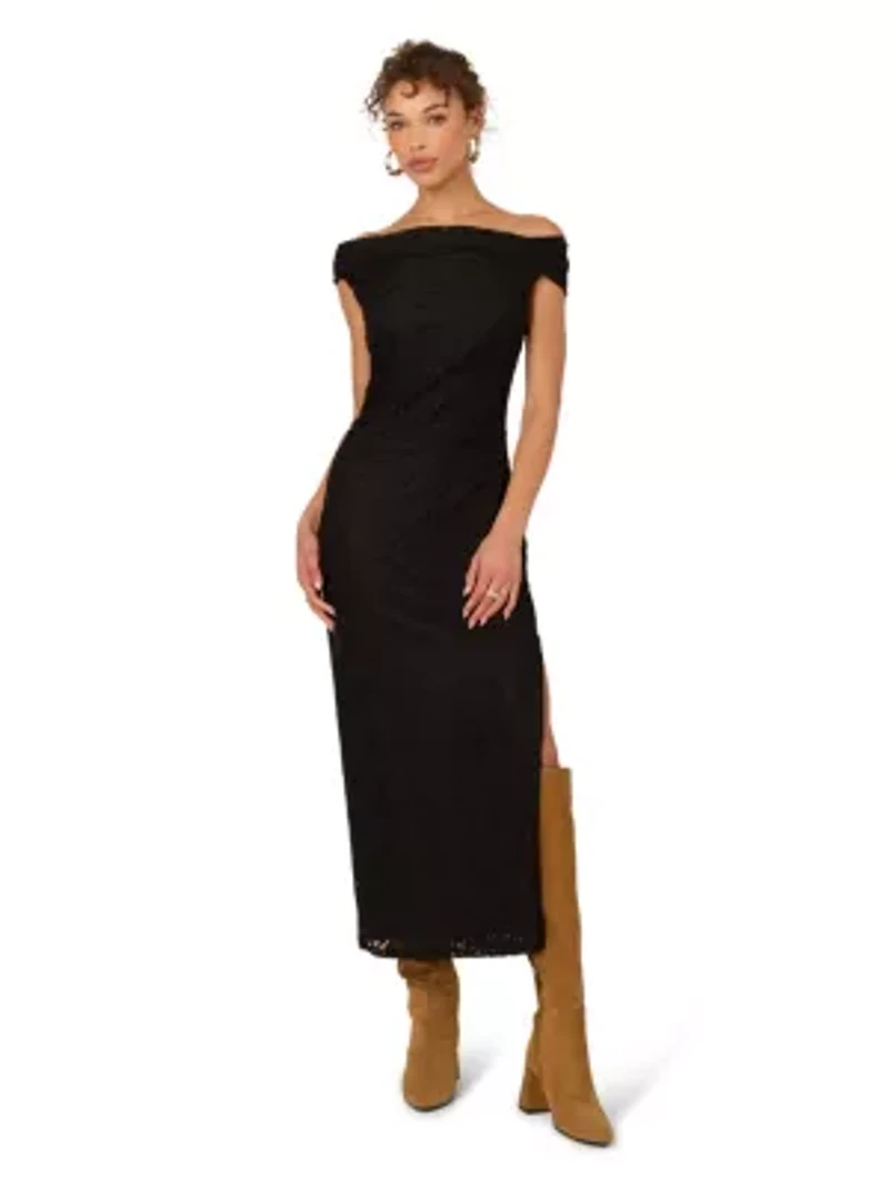 Off Shldr Lace Midi Dress