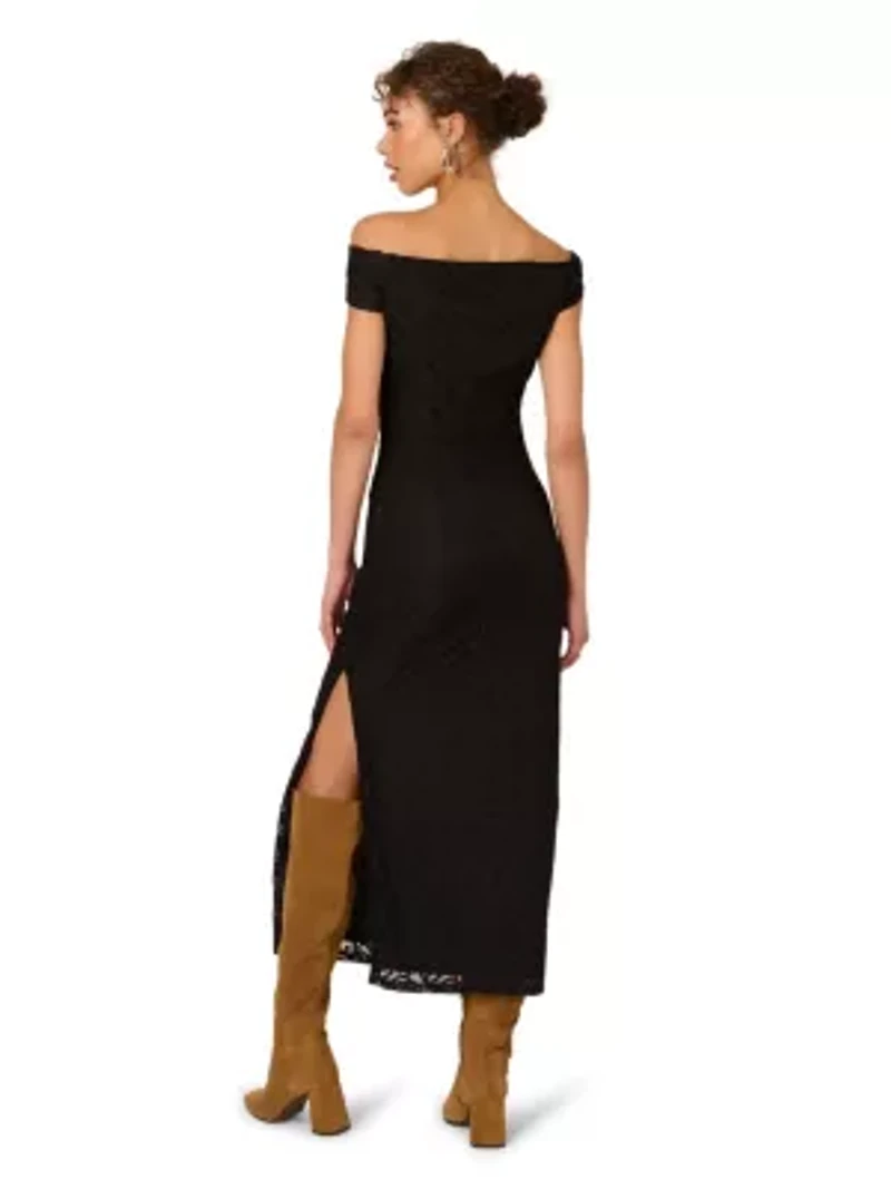 Off Shldr Lace Midi Dress