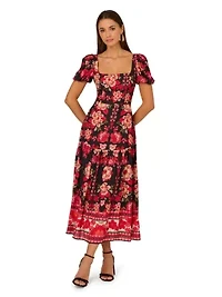 Printed Puff Midi Dress