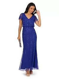 Bead Blouson Long Dress