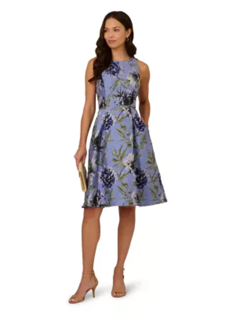 Floral Jacquard Short Dress