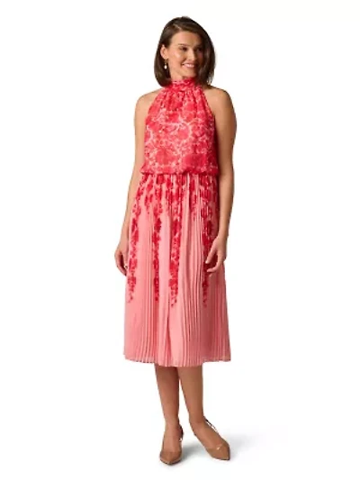 Print Pleat Chiffon Dress