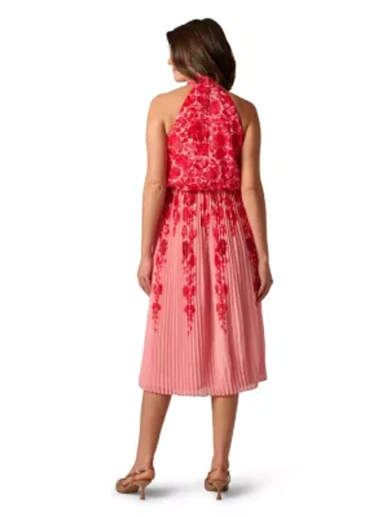 Print Pleat Chiffon Dress