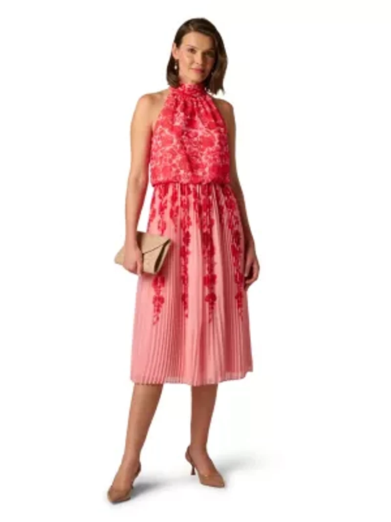 Print Pleat Chiffon Dress