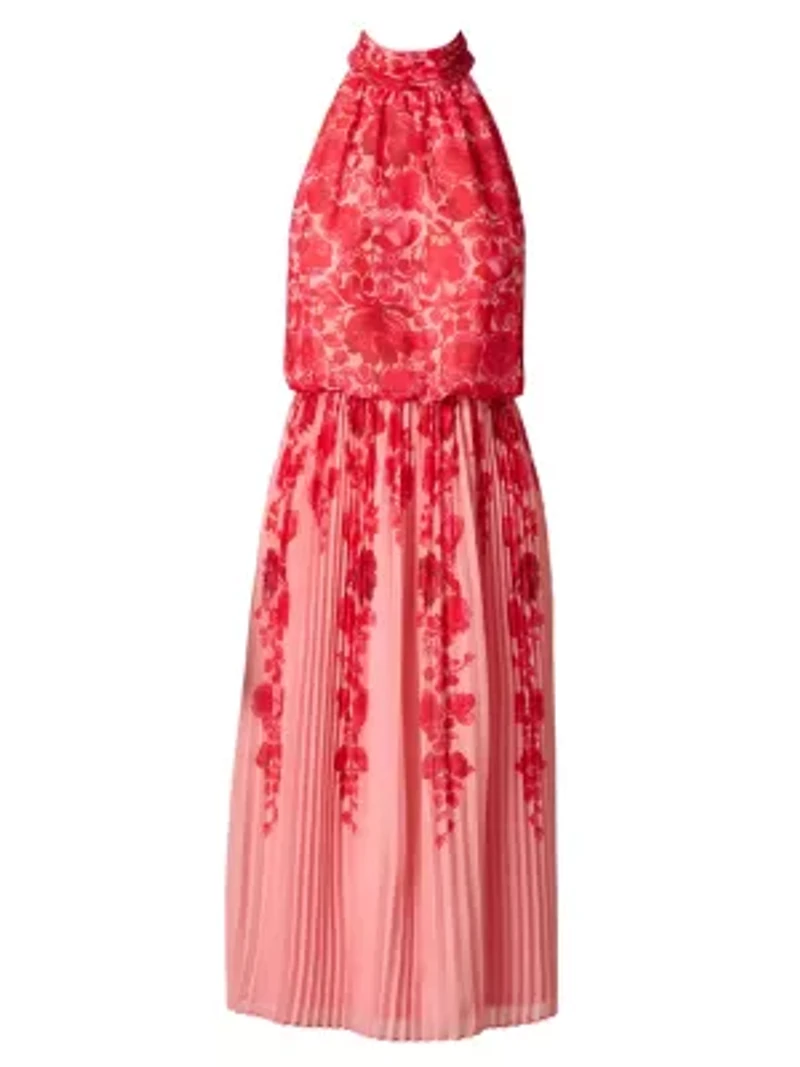Print Pleat Chiffon Dress