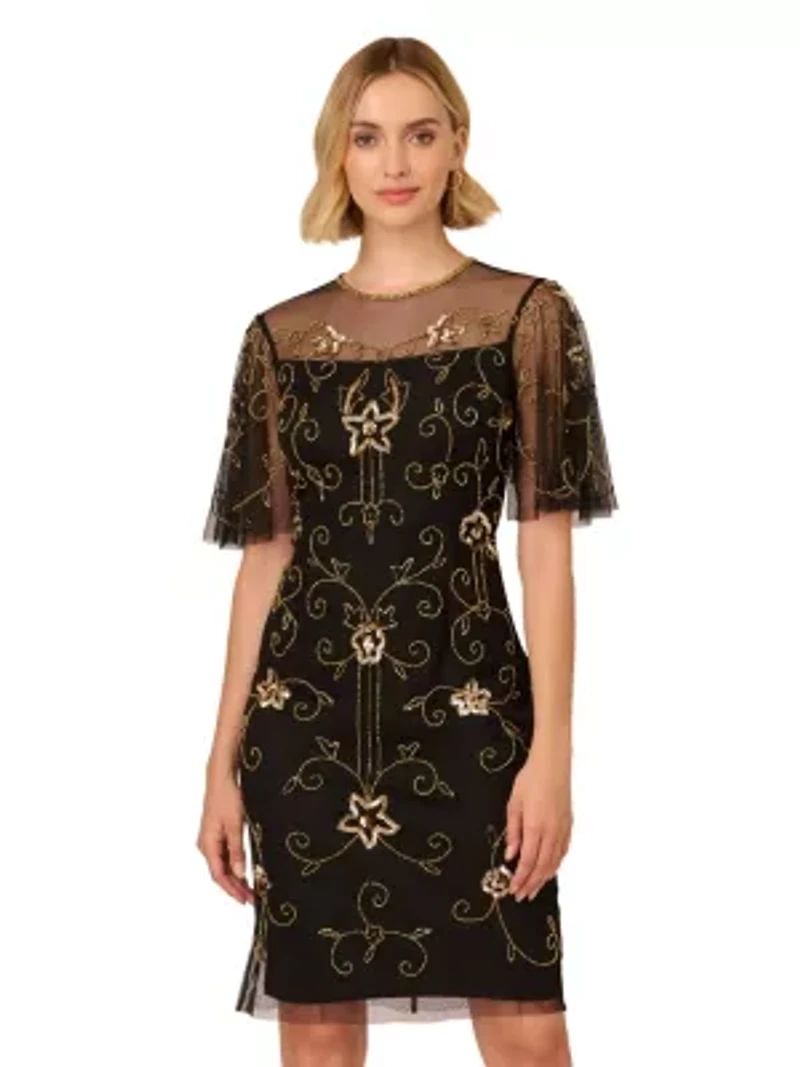 Beaded Illusion Neck Dress