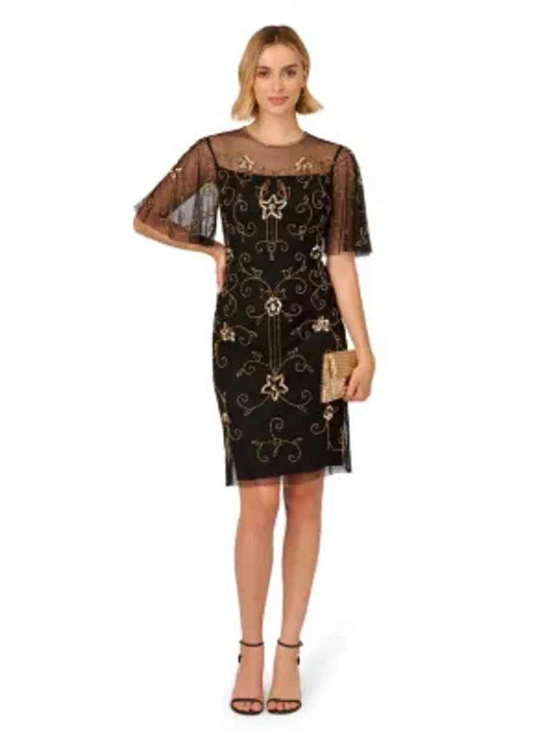 Beaded Illusion Neck Dress