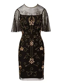 Beaded Illusion Neck Dress