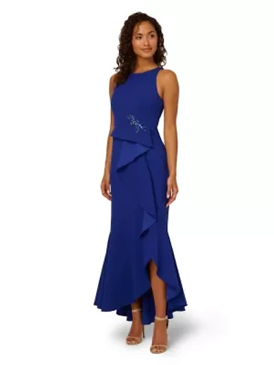 Beaded Crepe Halter Gown