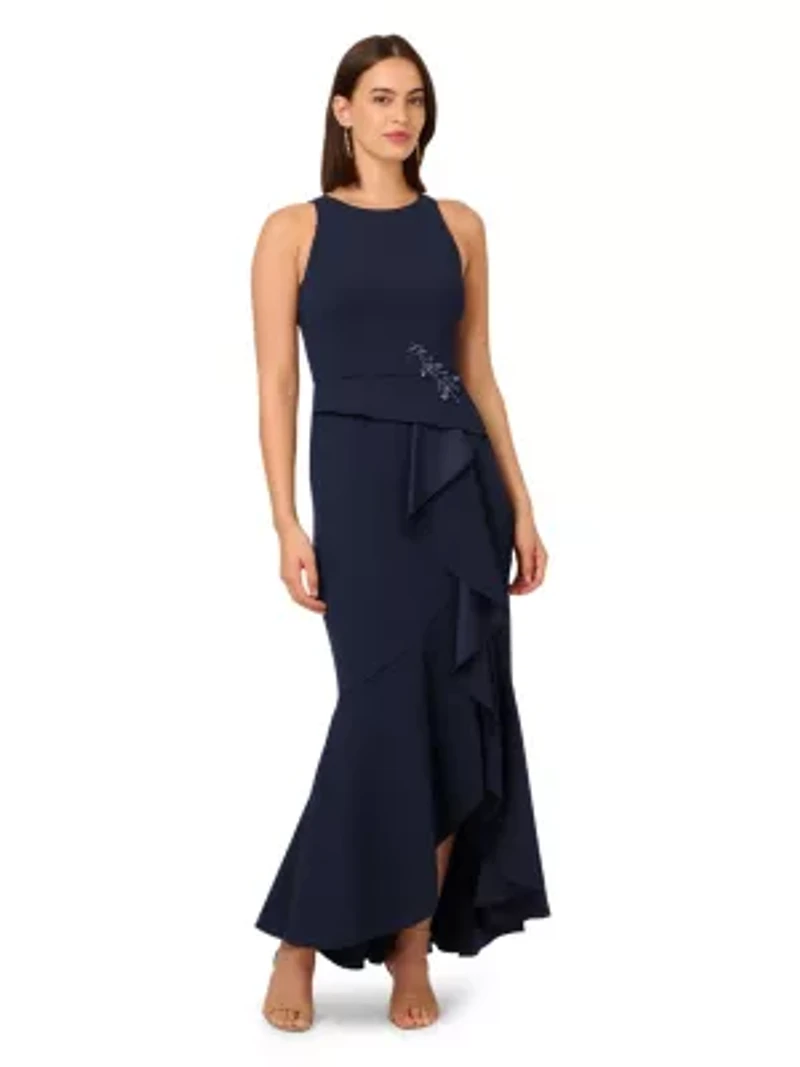 Beaded Crepe Halter Gown